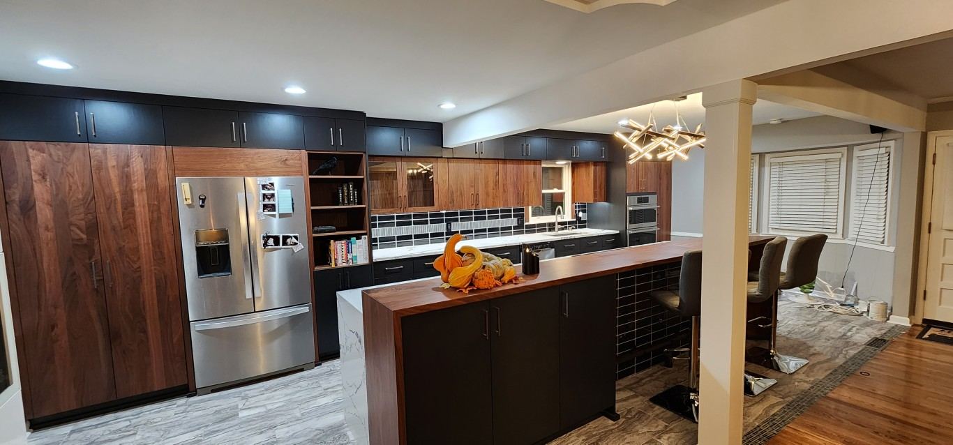 Black Walnut Modern Kitchen — custom cabinetry by Timbercraft in Olathe, KS