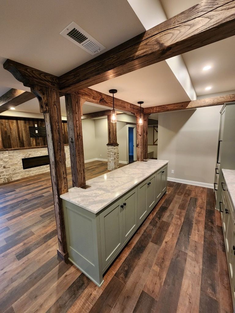 Timber & Sage Full Basement — custom cabinetry by Timbercraft in Louisburg, KS