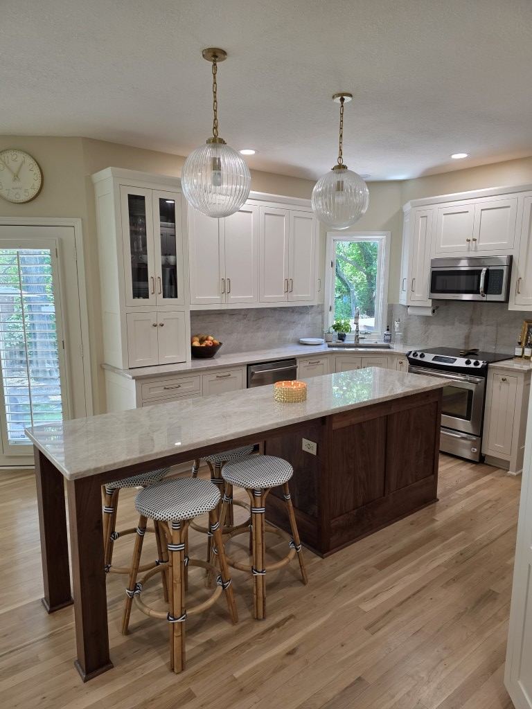 White & Walnut Kitchen — custom cabinetry by Timbercraft in Olathe, KS